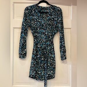 AQUA V-Neck shirt dress- Brown with abstract design